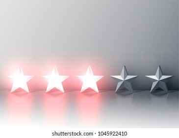 Glowing red 3D star rating, vector illustartion