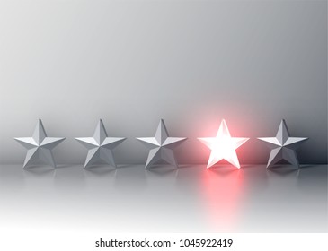 Glowing red 3D star rating, vector illustartion