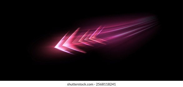 Glowing Red Arrow. Dynamic glowing directional light with colorful flickering lighting effects for technology design and effects in games and web design.