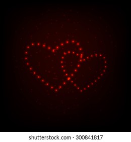 Glowing red background with hearts and place for text. Valentine's Day. Vector Illustration., Glowing red background with hearts and place for text. Valentine's Day. Vector Illustration.