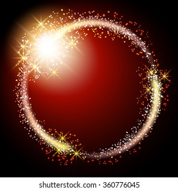 Glowing red background with sparkle stars round frame