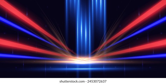 Glowing red and blue diagonal light ray on dark  background with lighting effect and sparkle. Vector illustration