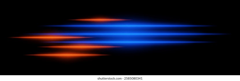 Glowing red and blue light streaks on a black background. Horizontal neon beams create a high-speed motion effect, symbolizing futuristic energy and digital acceleration