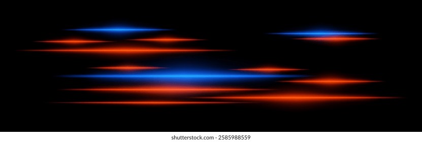 Glowing red and blue light streaks on a black background. Horizontal neon beams create a high-speed motion effect, symbolizing futuristic energy and digital acceleration