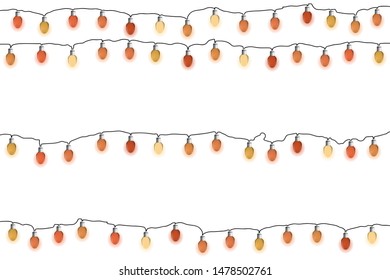 Glowing red Christmas garlands. Lights bulbs on white background. Vector illustrayion. New Year decorations. - Shutterstock ID 1478502761