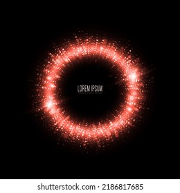 Glowing red circle frame with light effect. Luxury shiny circle twinkle on transparent background.