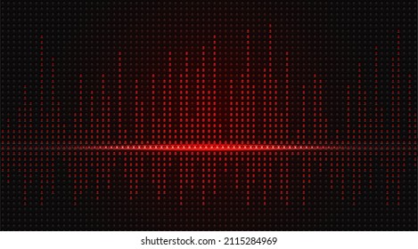 Glowing red dotted sound wave wallpaper. Spotted light graph equalizer with color dodge style background.