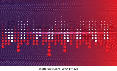 Glowing red dotted sound wave wallpaper. Spotted light graph equalizer with color dodge style background.