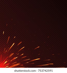 Glowing red fire sparks isolated vector background. Illustration of spark bright blazing illustration