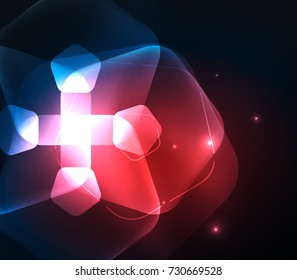 Glowing red glass transparent pentagans, geometric abstract digital background. Vector illustration