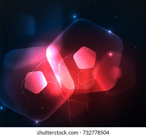 Glowing red glass transparent pentagans, geometric abstract digital background. Vector illustration