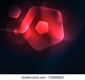 Glowing red glass transparent pentagans, geometric abstract digital background. Vector illustration