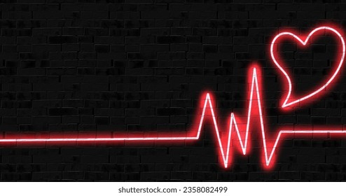 Glowing red heart and heartbeat dark themed wallpaper or background 