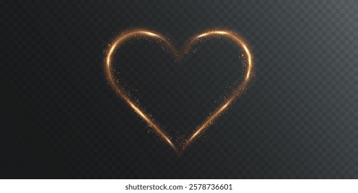 Glowing red heart with light flashes isolated on a transparent background. Beautiful heart-shaped gold wire glow perfect for Valentine's Day greeting cards, invitations, banners, and romantic designs.