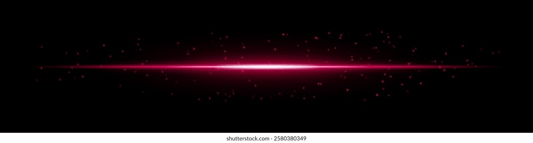 Glowing red horizontal light beam with scattered particles on a dark background. Futuristic energy burst, laser effect, sci-fi illumination, and digital glow concept.