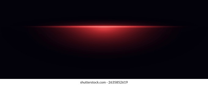 Glowing red laser with quick flare, bright light beam, colorful motion and dynamic ray, digital space effect with glare, streaks, stripes and abstract splash on black vector background illustration
