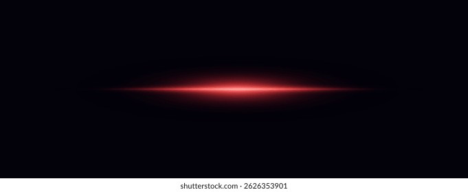 Glowing red laser streaks with bright flare, motion blur, and abstract shine on black background — vector light effect for energy, speed, or spotlight event designs