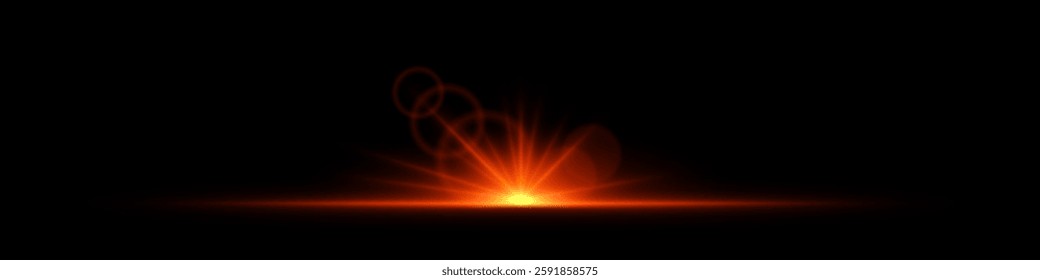 Glowing red light burst on a dark background. Bright neon explosion with radiant beams, circular bokeh, and energy flare. Abstract illumination with vibrant glow and futuristic effect.