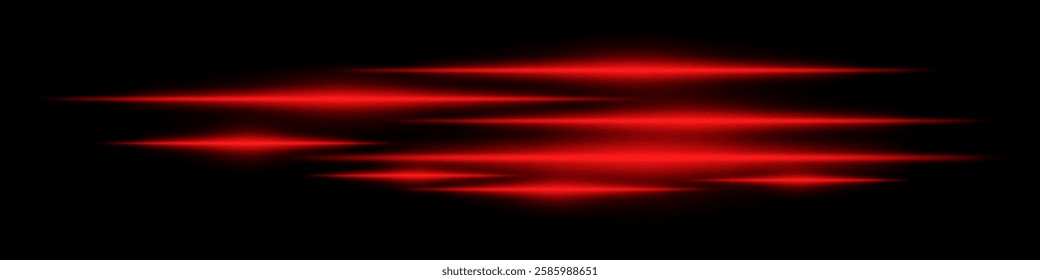 Glowing red light streaks on a black background. Horizontal neon beams create a futuristic and high-speed motion effect. Technology, sci-fi, digital energy, and abstract design themes