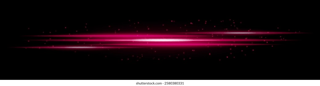 Glowing red light streaks with scattered particles on a dark background. Futuristic energy flow, laser effect, neon illumination, and digital speed motion concept.