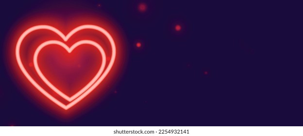 glowing red neon couple hearts banner with text space vector 