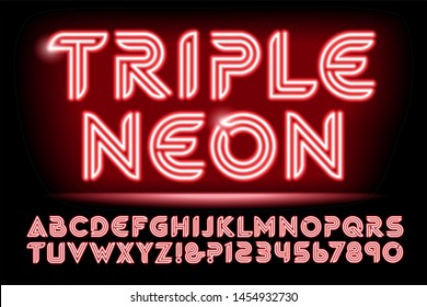 A Glowing Red Neon Font With Triple Tubes