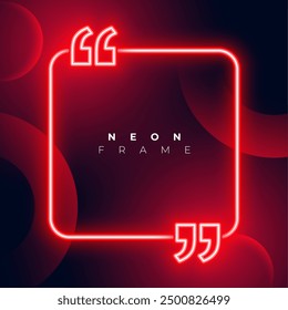 glowing red neon frame with quotation mark design vector