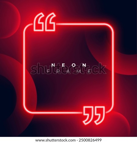 glowing red neon frame with quotation mark design vector