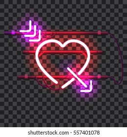 透明な背景に赤いネオンハートに紫色の矢印を刺し ホルダー ブラケット ワイヤーを付けます 輝く輝くネオン効果 バレンタインハート 愛と結婚のシンボル のベクター画像素材 ロイヤリティフリー Shutterstock