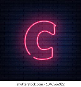 Glowing red neon letters. Realistic bright font on dark brick wall. Vector illustration of eps 10.