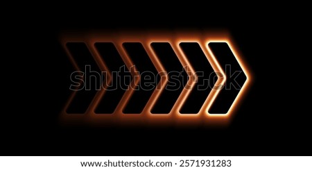 
Glowing red neon light arrows pointing to the right. 3D rendering of glowing neon arrows on a black background