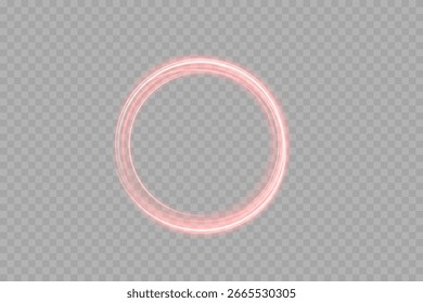 Anillo de luz de neón rojo brillante sobre fondo transparente. Marco circular iluminado brillante con brillo suave, elemento de diseño futurista, forma redonda abstracta para Anuncios, carteles y ciencia ficción moderna o t