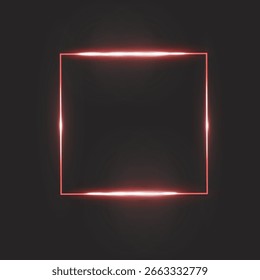 Marco cuadrado de neón rojo brillante sobre fondo negro, efecto de luz futurista, elemento de estilo tecnológico mínimo