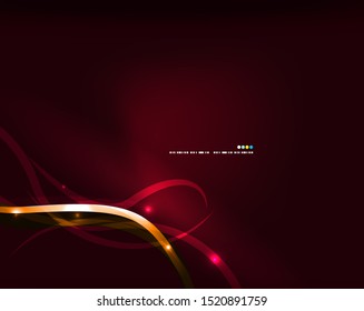Brillantes líneas de onda de neón rojo que fluyen por el fondo del movimiento. Energía ondulada en color negro. Ilustración mágica de vectores
