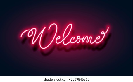 glowing red neon welcome lettering banner for party invitation vector