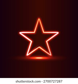 Estrella de cinco puntas de neón rojo y naranja brillante en un fondo oscuro. Ilustración vectorial Abstractas adecuada para letreros de clubes nocturnos, sistemas de calificación, invitaciones de fiesta o Elementos de diseño futuristas.