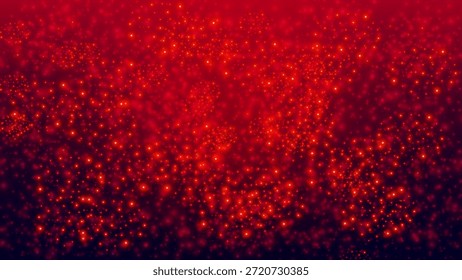 Fondo rojo brillante de la partícula con las luces brillantes de Bokeh, efecto festivo de la luciérnaga, y profundidad oscura del degradado