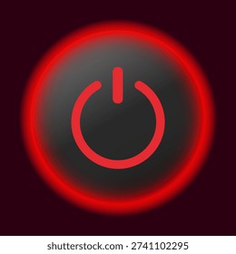 Glowing red power button icon on dark background.