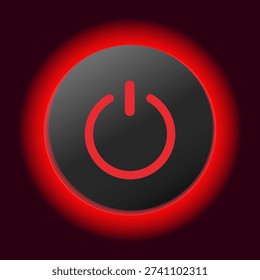 Glowing red power button symbol on dark background.