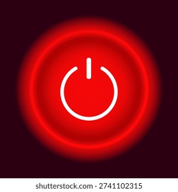 Glowing red power button symbol on dark background.