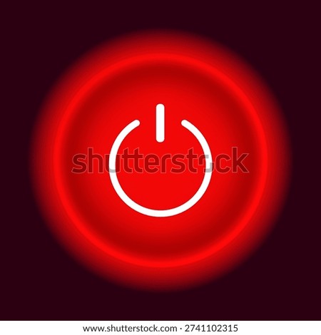Glowing red power button symbol on dark background.
