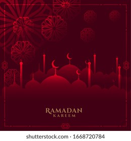 glowing red ramadan kareem background with mosque