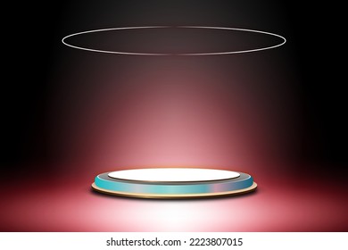 Glowing red realistic 3D podium