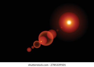 Glowing red spheres on a dark background with a bright light source