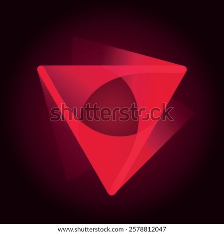 Glowing red triangular prism with intersecting transparent layers, symbolizing futuristic technology, depth, and digital innovation