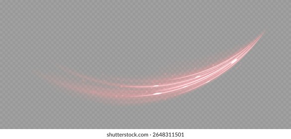 Glowing red twirl with curved light trails and dynamic energy motion on transparent background. Ideal for fire effects, passion visuals, futuristic highlights or battle magic in fantasy scenes.