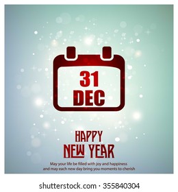 Glowing red typography with Calendar Icon on blue background - 2016 Happy New Year Greeting Card Design - Colorful Background