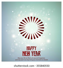 Glowing red typography with Sun Icon on blue background - 2016 Happy New Year Greeting Card Design - Colorful Background