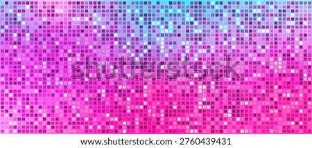 Glowing reflective squares with holographic sparkle effect. Sequin pink disco backdrop for nightclub, DJ sets and retro themes.