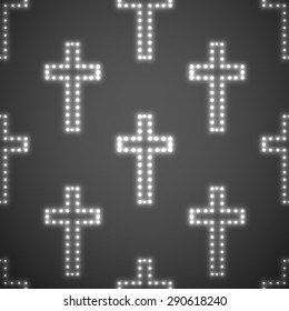 Glowing religious crosses seamless pattern. Vector illustration. Eps 10